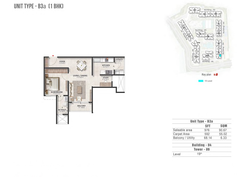 Prestige Evergreen 1 BHK 976 Sq Ft Floor Plan