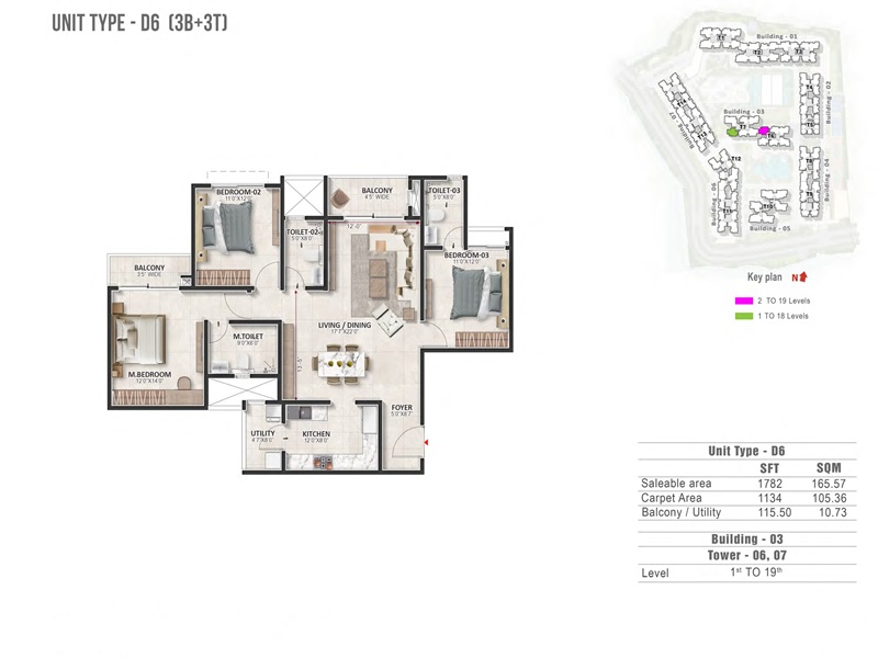 Prestige Evergreen 3 BHK 1782 Sq Ft Floor Plan