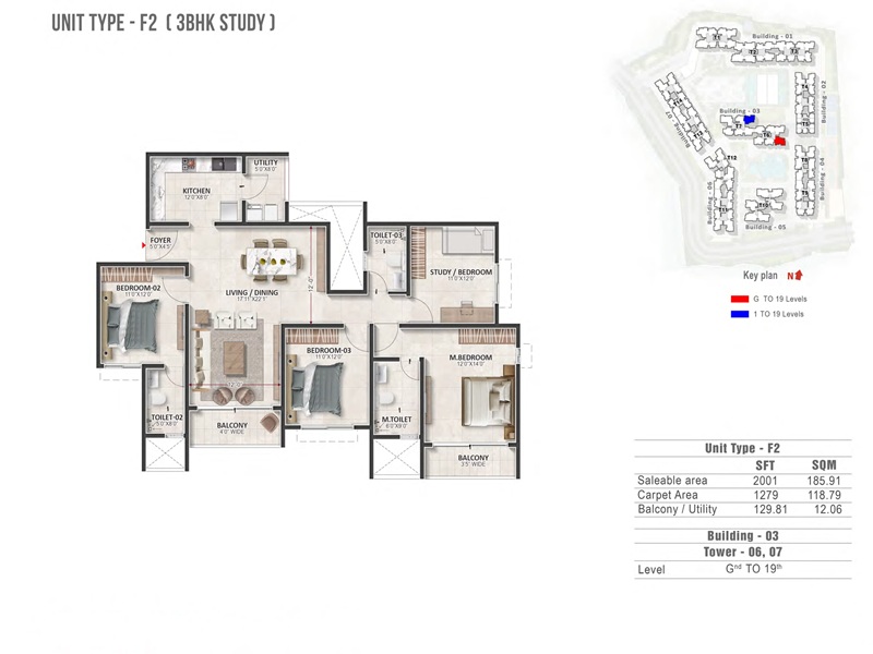 Prestige Evergreen 3 BHK 2001 Sq Ft Floor Plan