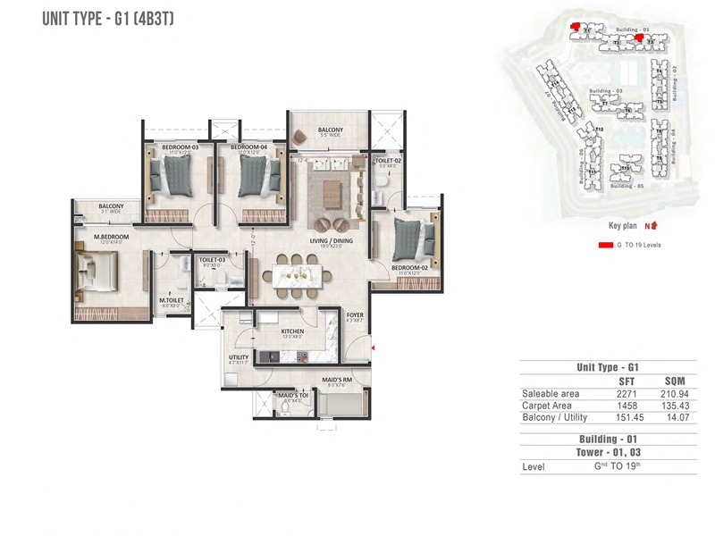 Prestige Evergreen 4 BHK 2271 Sq Ft Floor Plan