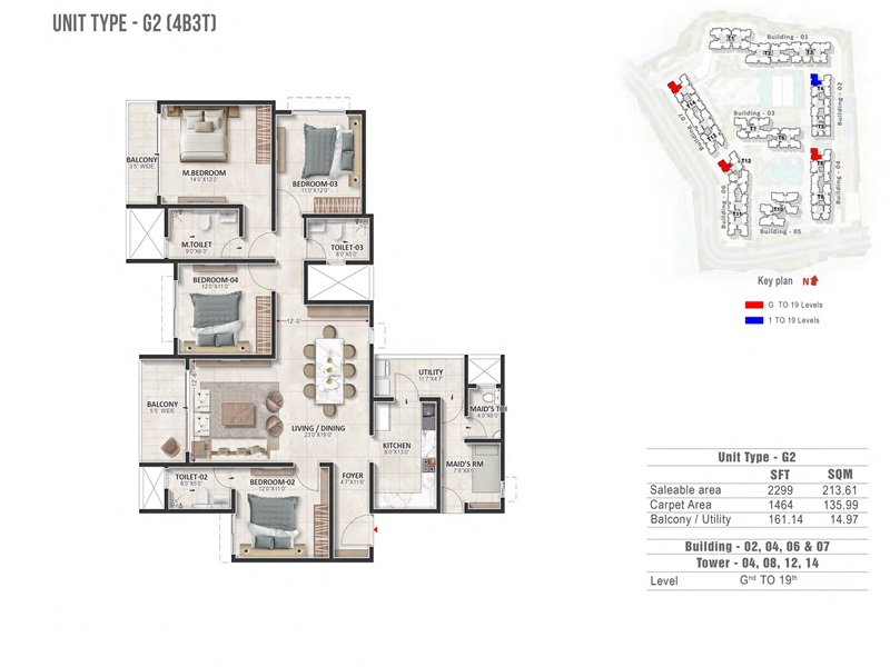 Prestige Evergreen 4 BHK 2299 Sq Ft Floor Plan