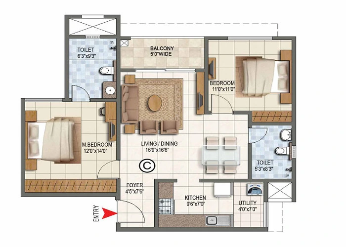 Prestige Bagmane Temple Bells 1 BHK Floor Plan